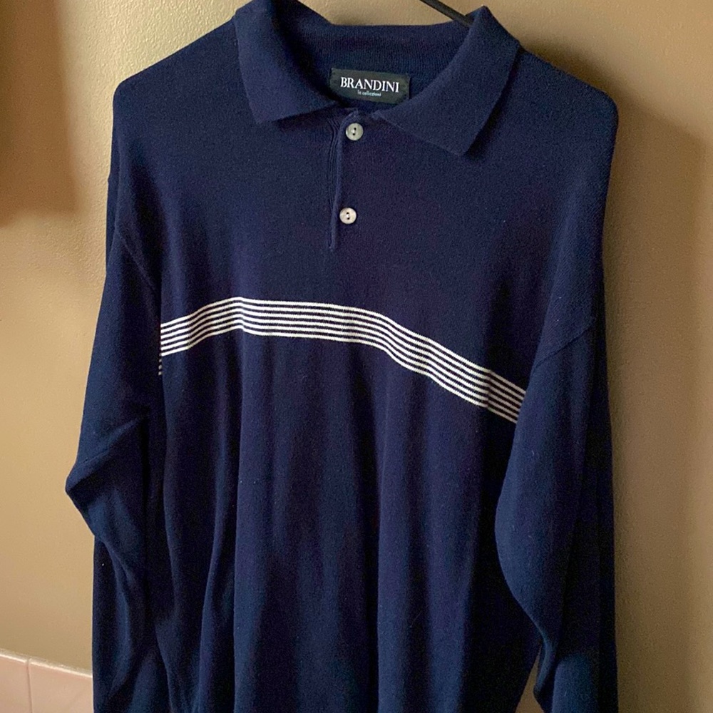 Long sleeve blue sweater white stripes